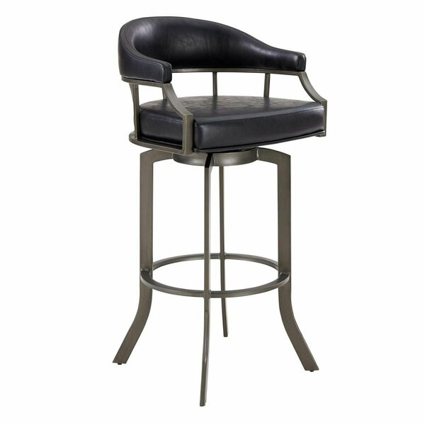 Armen Living 30 in. Pharaoh Swivel Mineral Finish & Faux Leather Bar Stool Black 721535743346